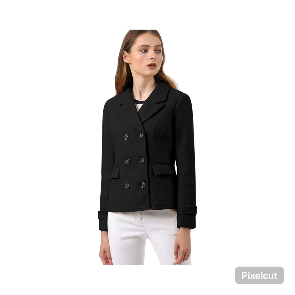 Allegra K Women's Notched lapel double breastfed pea coat size XL